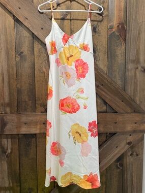 White Slip Dress with Pink/Orange and Yellow Floral Print